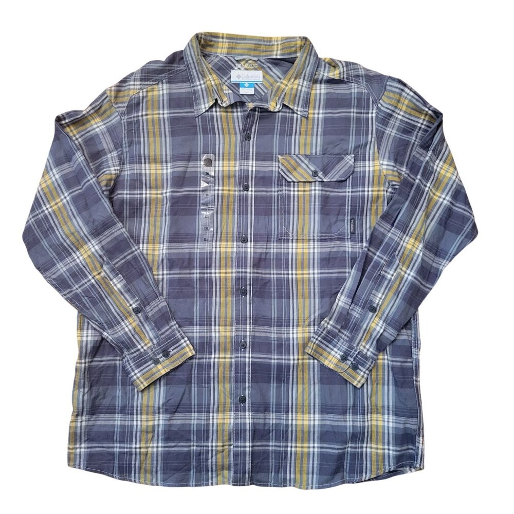 Columbia Omni Wick Plaid Long Sleeve Shirt XXL Button‎ Down Yellow Blue